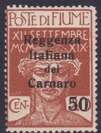 Fiume S 141 1920 Overprinted Reggenza Italiana Del Carnaro,50c 0n 20c, Mint Hinged - Fiume