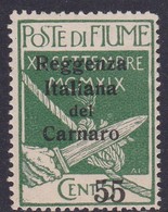 Fiume S 142 1920 Overprinted Reggenza Italiana Del Carnaro,55c On 5c Green, Mint Hinged - Fiume