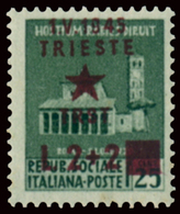 TRIESTE OCC. JUGOSLAVA 1945 2 L. + 2 L. SOPRASTAMPA SPOSTATA IN ALTO (Sass. 7c) MNH ** - Joegoslavische Bez.: Trieste