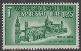 Italy Repubblica Sociale Italiana E 10 1944 Special Delivery Lire 1.25 Green Palerme Dome, Mint Never Hinged, - Express Mail