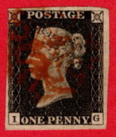 GBR SC #1 U (I,G) 1840 Queen Victoria 3+ Margins W/red MC Cancel CV $375.00 - Usados