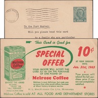 Canada 1948. Entier Timbré Sur Commande. Bon De Réduction. Café Melrose, Fraîchement Torréfié. Paquets D'une Livre - Autres & Non Classés