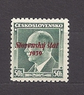 Slovakia Slowakei 1939 MNH ** Mi 8 Sc 8 Stamps Of Czechoslovakia Overprinted „Slovensky Stat 1939“. - Neufs