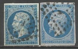 France - Napoleon III - N°14 Ad Bleu Sur Vert ( + Exemplaire Bleu Pour Comparaison) Oblitérés - 1853-1860 Napoleone III