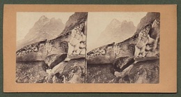 01526 " PONTE DI GHIACCIO – GRINDELWALD SVIZZERA”. Penna Ed Inchiostro Bruno Al Verso” " STEREOSCOPICA ORIG. - Cartes Stéréoscopiques