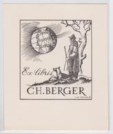 Ex-Libris Ch. Berger Chien Berger Allemand Mappemonde Globe La Pensée Gouverne Le Monde - Bookplates