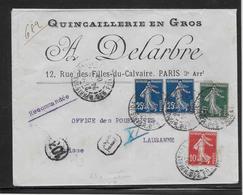 France N°140 Sur Lettre Recommandée - TB - 1906-38 Säerin, Untergrund Glatt