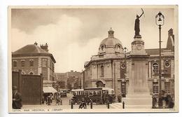 Photochrom Postcard, Luton War Memorial And Library, Bus, People, Street. - Sonstige & Ohne Zuordnung