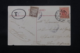 AUSTRALIE - Affranchissement Victoria Sur Carte Postale ( Bush Hut) En 1907 Pour La France Et Taxé - L 59168 - Briefe U. Dokumente