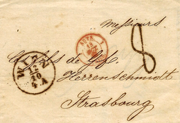 1863- Letter From WIEN ( Cad ) To Strasbourg  + Rating 8 D.- Entrance AUTR. 1 STRASB. 1  Pour Strasbourg - Marques D'entrées