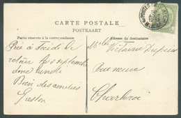 N°56 5 Centimes Obl; Sc POSTES MILITAIRES BELGIQUE 3 Sur C.P. (HOUFFALIZE La Place Du Christ) Du 30 Août Vers Charleroi - Lettres & Documents