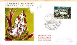 93883) MONACO 1963 CAMPAGNA MONDIALE CONTRO LA FAME UCCELLINI FDC - Andere & Zonder Classificatie