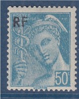 = Mercure Timbre Surchargé RF 50c Turquoise N°660 Neuf - 1938-42 Mercurio