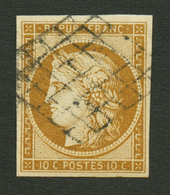 10c CERES (n°1) Obl. Grille. Signé SCHELLER. Superbe. - 1849-1850 Ceres