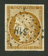 FAUX SPERATI - 10c CERES (n°1) Nuance Très Fonçée Obl. PC 318. Superbe. - 1849-1850 Ceres