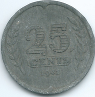 Netherlands - Wilhelmina - 1941 - 25 Cents - German Occupation - Zinc - KM174 - 25 Centavos