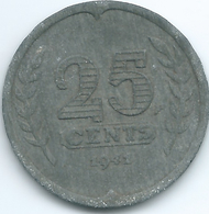 Netherlands - Wilhelmina - 1941 - 25 Cents - German Occupation - Zinc - KM174 - 25 Cent