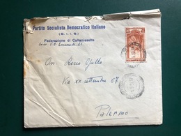 CALTANISSETTA BUSTA CON LETTERA INTESTATA PARTITO SOCIALISTA DEMOCRATICO ITALIANO FEDERAZIONE DI CALTANISSETTA  1952 - Gela