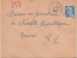 LETTRE OBLITERATION DAGUIN -ONDULATION 5 LIGNES - CAD BOURGES ENTREPOT- CHER - ANNEE 1954 - 1954 - Mechanical Postmarks (Other)