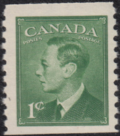 Canada 1950 MH Sc #297 1c George VI With 'Postes-Postage' Coil - Unused Stamps