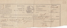 ACQUIT DE PAIEMENT - DOUANES - TAXE DE CONSOMMATION DES SELS - 1857- MARQUE FISCALE - Cartas & Documentos