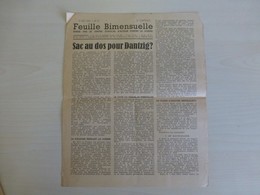 Feuille D'action Contre La Guerren°19, Sac Au Dos Pour Dantzig, 16 Mai 1939 (jour De Votre Naissance) ; PAP 10 - Autres & Non Classés