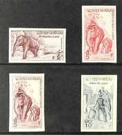 ELEPHANTS - IMPERF COLOUR TRIALS  LAOS 1958 2k, 5k (2, Different Colours) And 10k (as SG 77/79), IMPERF Single Colour Tr - Sin Clasificación