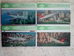 GB UK 4 CARDS AIR PLANE VIRGIN ATLANTIC BOSTON MIAMI SAN FRANCISCO NEW YORK UT - BT Emissioni Commemorative