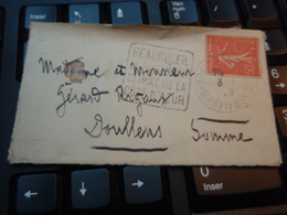 Morceau  D'enveloppe. Oblitération Timbre Semeuse Lignée 50c Rouge. 1929 - 1957-1959 Reaper
