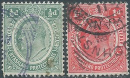 GREAT BRITAIN ENGLAND British,Rhodesia Protectorates Nyasaland,1908 King Edward VII-½P & 1P Used - Nyassaland (1907-1953)