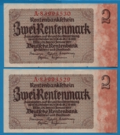 DEUTSCHES REICH 2 X 2 Rentenmark  	30.01.1937 # A.89993529+30 P# 174b	No Consécutifs - Altri & Non Classificati