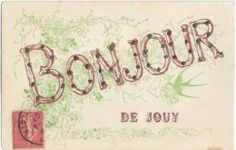 D28 - JOUY - BONJOUR DE JOUY - Carte Fantaisie - Hirondelle Avec Une Enveloppe - Petits Points à Paillettes - Jouy