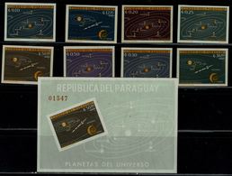 PARAGUAY 1962 SOLAR SYSTEM SET IMPERF MI No 1142-9+BLOCK 33 MNH VF!! - America Del Nord