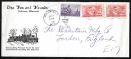 USA - Illustrated Cover - The Fox & Hounds Hubertus Wisconsin - Used Richfield To UK 1954 - Recordatorios