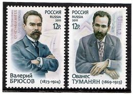 Russia 2011 . V.Briusov, O.Tumanyan (j/w Armenia). 2v X 12R.    Michel # 1722-23 - Nuovi