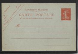 France N°138 Entier Carte Postale - TB - 1906-38 Säerin, Untergrund Glatt