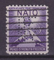 United States Perfin Perforé Lochung 'BENY' 3c. NATO Stamp (2 Scans) - Zähnungen (Perfins)