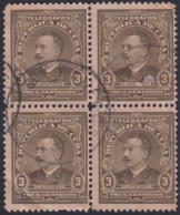 1910-182 CUBA REPUBLICA 1910 Ed.87 3c FLOR CROMBET TELEGRAPH TELEGRAFOS BLOCK 4 CANCEL. - Used Stamps