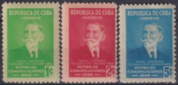 1949-241 CUBA REPUBLICA 1949 Ed.425-27 MNH RETIRO DE COMUNICACIONES ISMAEL CESPEDES. - Used Stamps