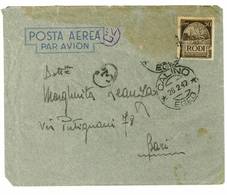 RODI - LETTERA DI POSTA AEREA DA CALINO A BARI - PARZIALE AFFRANCATURA ANNO 1942 - Egeo