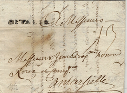1736- Lettre De Gènes  Pour Marseille - Entré  "  DI'TALIE "   ( écrite En Français ) - Entry Postmarks