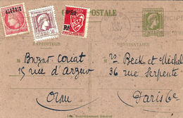 1947- C P E P - 1,20 F + Compl. 1,80 F D'ORAN Pour Paris - Covers & Documents