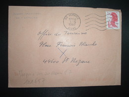 LETTRE TP LIBERTE 2,20 OBL.MEC.3-6 1987 02 VERVINS AISNE + TRI INDEXATION BARRES ROSES Marque à Sec F7 - Storia Postale