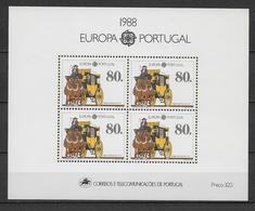 PORTUGAL  - EUROPA  1988 - BLOC N° 58 ** MNH - CHEVAUX / DILIGENCE - Blokken & Velletjes