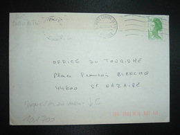 LETTRE TP LIBERTE 2,00 VERT OBL.MEC.05.02.88 57 METZ CENTRE DE TRI + TRI INDEXATION BARRES ROSES Marque à Sec (flèche)C - Storia Postale