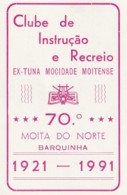 Delcampe - 1991 Pocket Bolso Calendar Calandrier Calendario Portugal Musica Music Musique Clube Instrução E Recreio Moita Do Norte - Petit Format : 1991-00