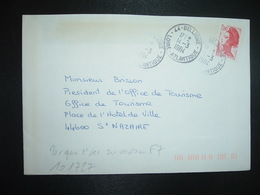 LETTRE TP LIBERTE 2,00 ROUGE OBL.14-3 1984 44 BELLIGNE + TRI INDEXATION BARRES ROSES Marque à Sec F7 - Cartas & Documentos