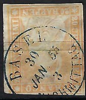 SUISSE:  TP ''Helvetia Assise ND (Strubeli)'' ZNr.25B (p. Moyen, FDS Vert) , Obl. CAD Bleu Basel Du 30.JAN.55 Forte Cote - Gebraucht