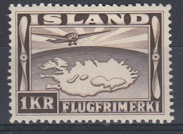 +M243. Iceland 1934. Airmail 1 KR. AFA / MICHEL 179B. MH(*). - Airmail