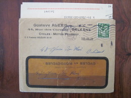 FRANCE 1940 Enveloppe Cover Publicité Bicyclette Cycles Motos PEUGEOT - 1921-1960: Période Moderne